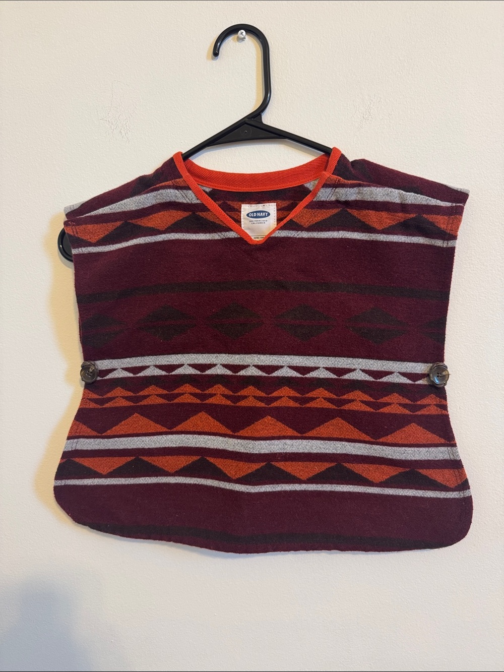 Old Navy Burgundy and Orange Tribal Poncho